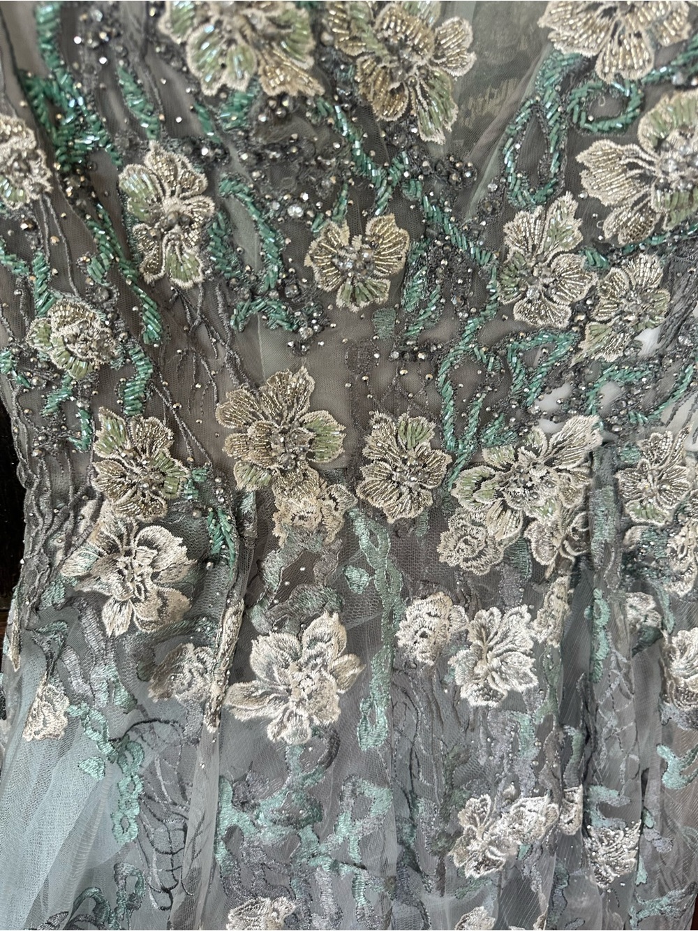 Mac Duggal Steel Blue and Silver Floral Embroidered Maxi Gown - Picture 10 of 14